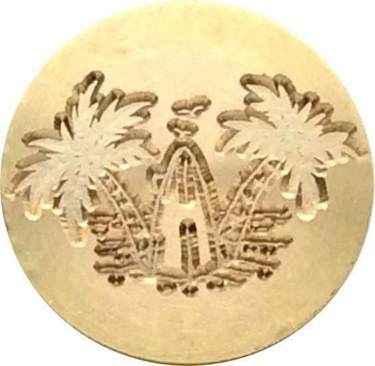 Surfboard in the Sand with Palm Trees Wax Seal Stamp Head