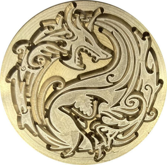 Yin / Yang Intertwined Dragons, 1.2" diameter Wax Seal Stamp head (borderless style)