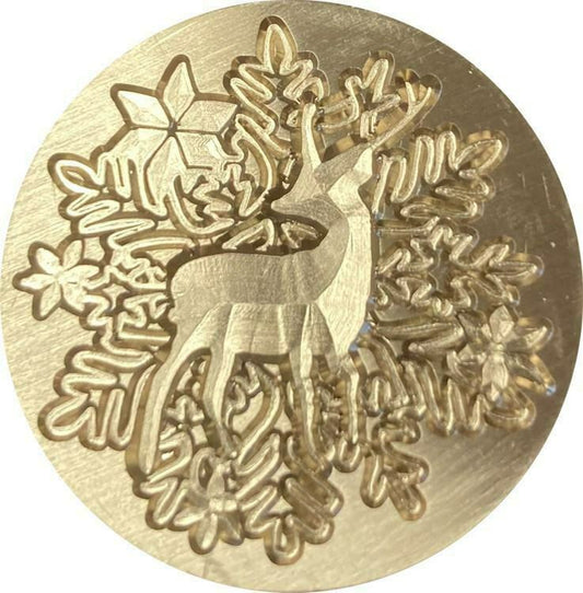 Deer (Buck, Stag) Superimposed over Snowflakes - Wax Seal Stamp head