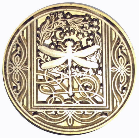 Dragonfly in Intricate Frame Wax Seal Stamp head, 1.2" diameter