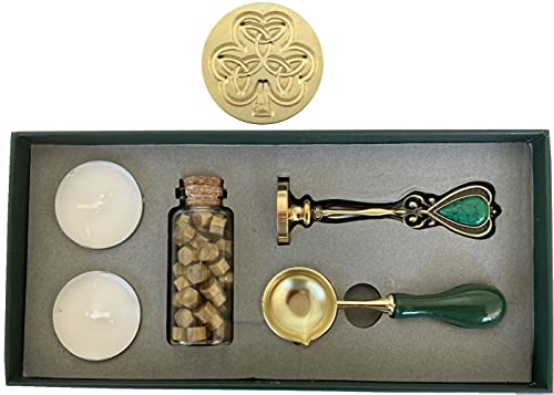 Shamrock Trinity Celtic Wax Seal Stamp Set: Seal Stamp, Melting Spoon, Beads - Beautiful Design!